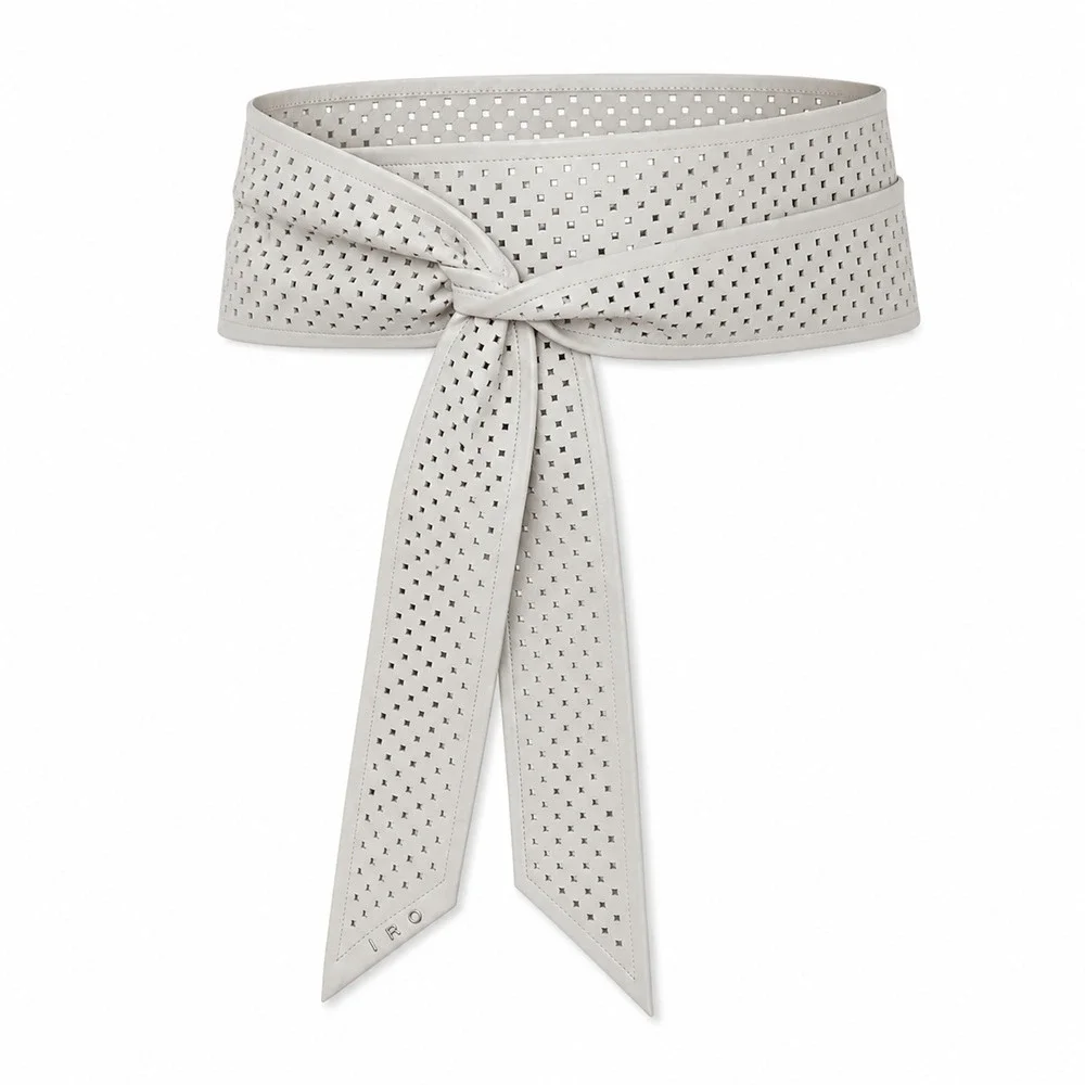 IRO Nera Cuts Perforated Lamb Leather Wrap Belt Cloud EU 80 US S Obi Quiet Luxur